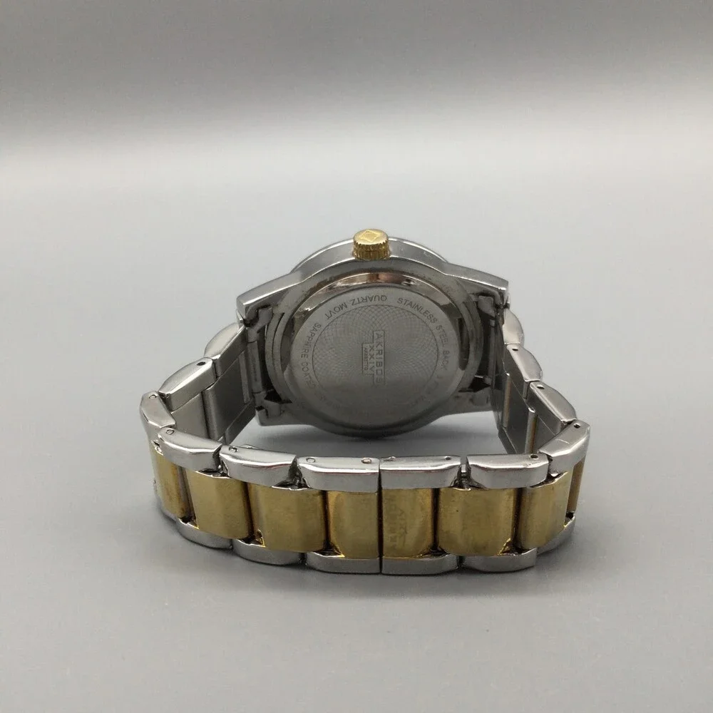 Akribos XXIV Womens Watch 36mm Two Tone Crystal Bezel Day Date New Battery 6